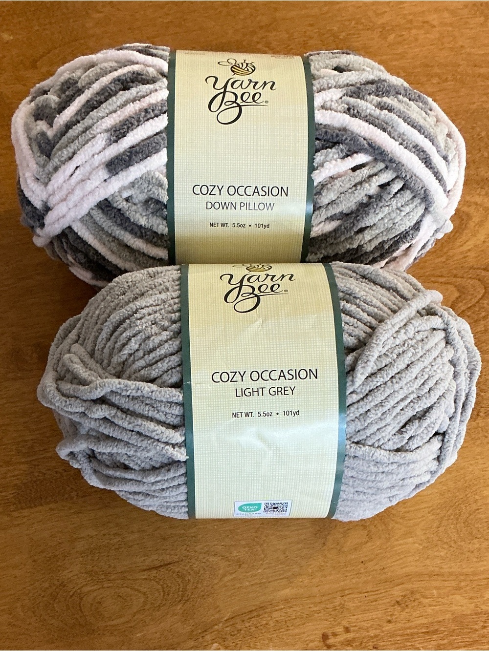 Yarn Bee Cozy Occasion Light Grey & Down Pillow Plush Chenille Yarn - 2 Pack